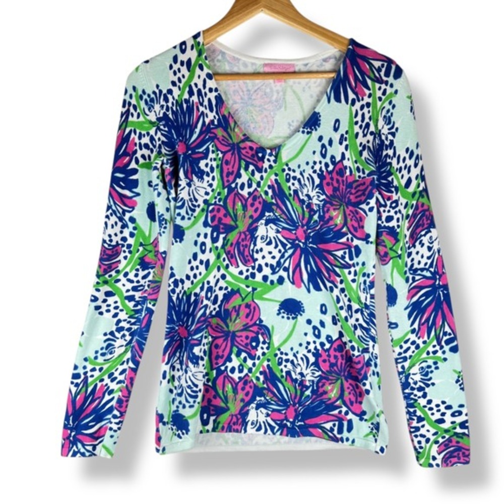Lilly Pulitzer Annette Floral Knit Top Size XS Colorful Resort Preppy Luxury‎